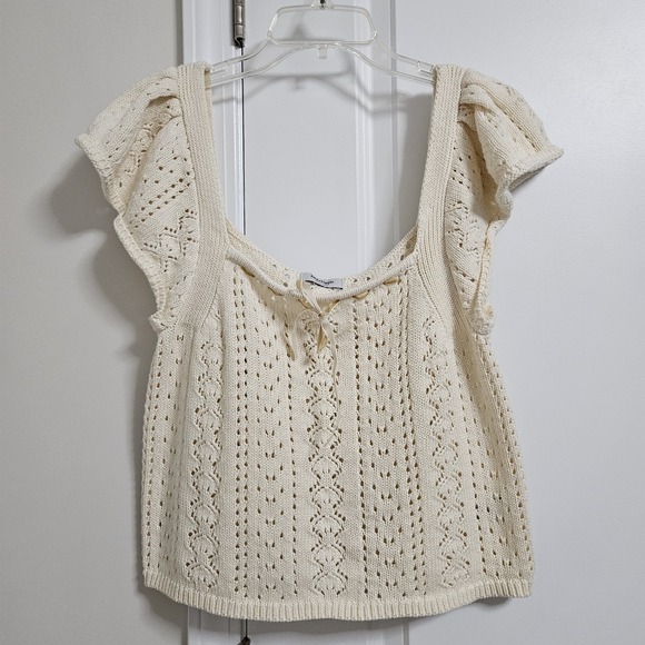 Haute Hippie Crochet Crop Top Women's Small Ivory Bohemian Flutter Sleeve EUC * - Picture 5 of 10